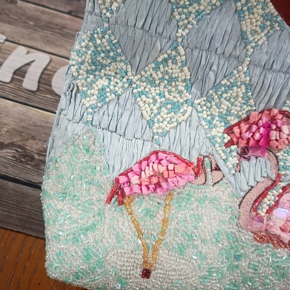 Viral Flamingo Beaded Bag With Bamboo Handle - Picture 5 of 9
